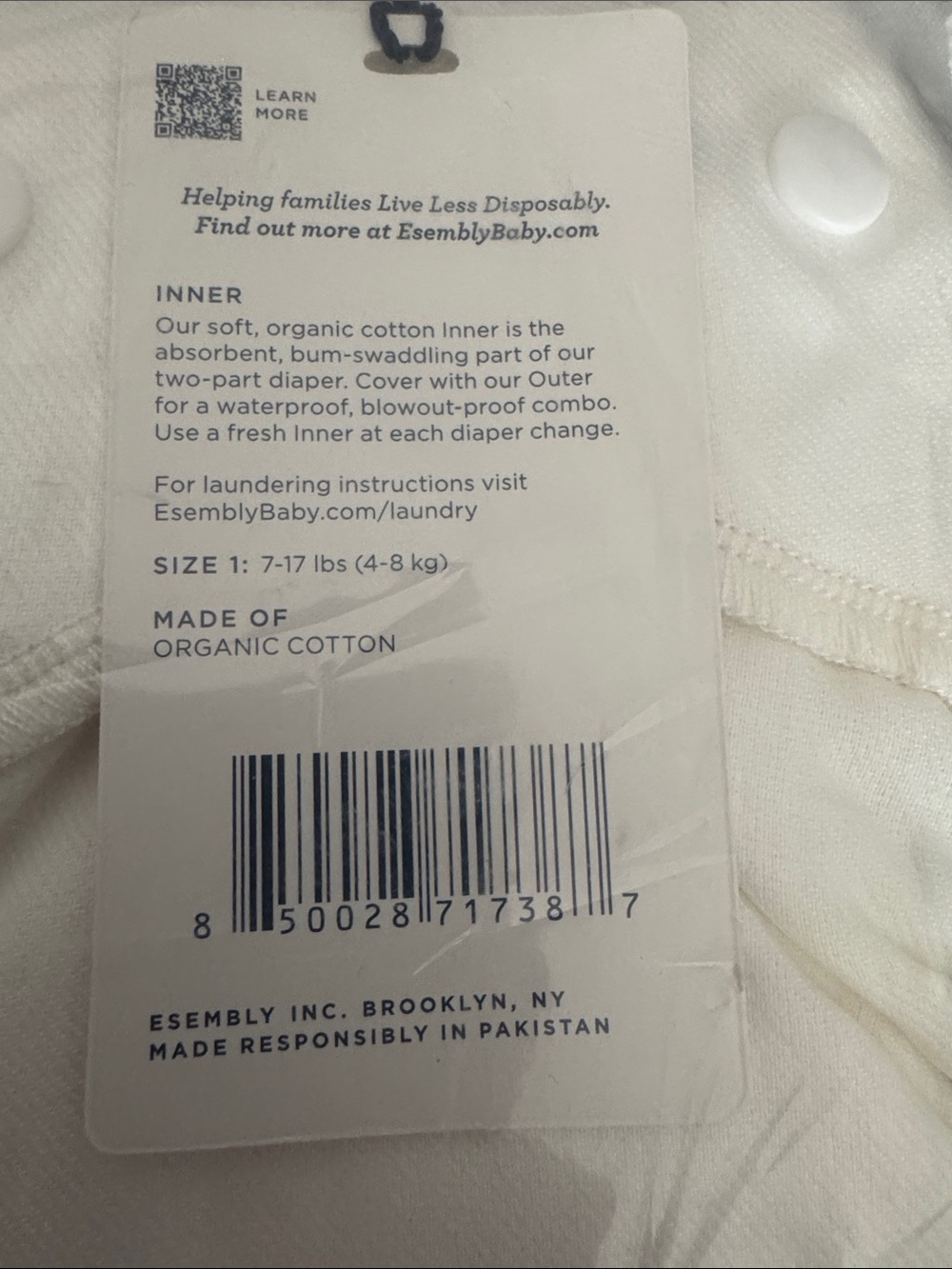 Assembly Organic Cotton White Cloth Diaper Inner Covers - White 2 pack - Picture 6 of 6